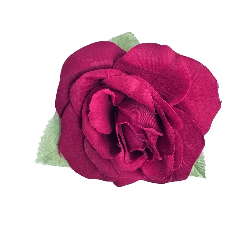 VINTAGE RED FABRIC ROSE FLOWER BROOCH